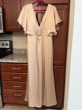 Revelry Gold Champagne Gwen Satin Dress